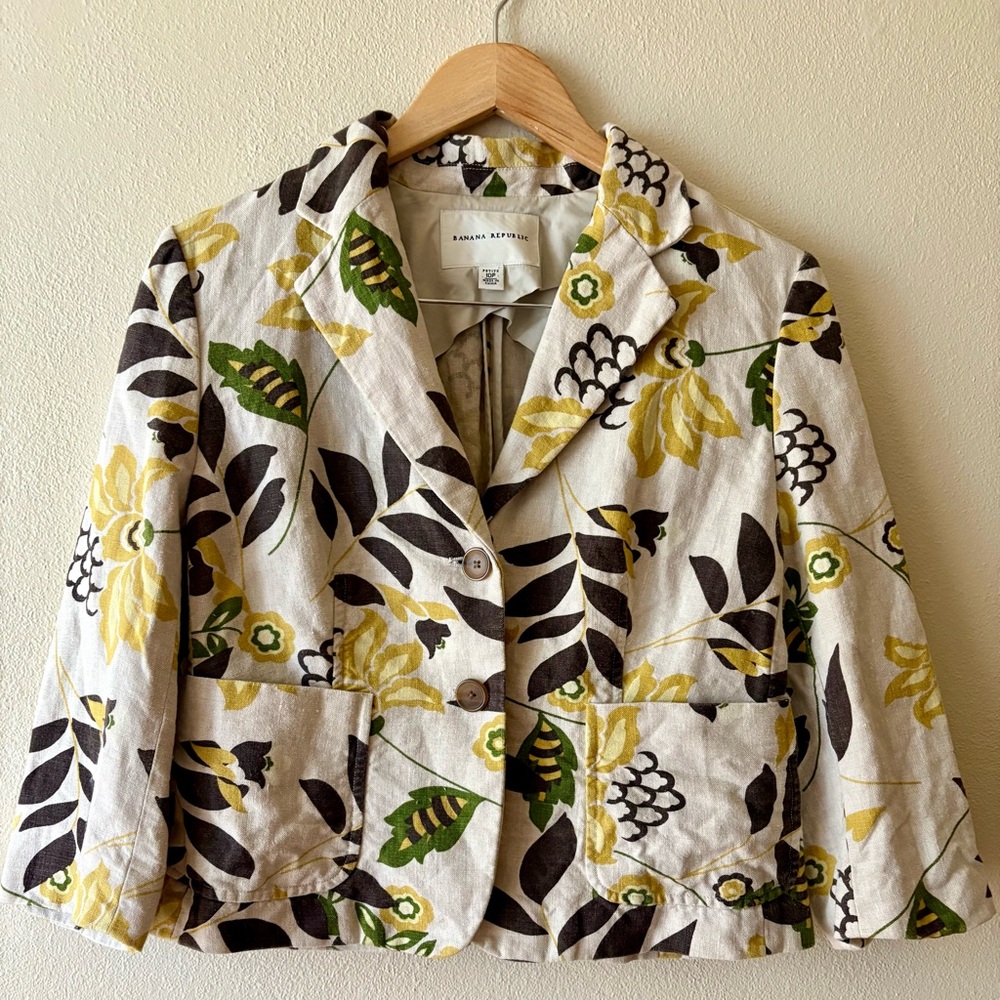 Banana Republic Floral Print‎ Linen Blazer Cotton Lined y2K
